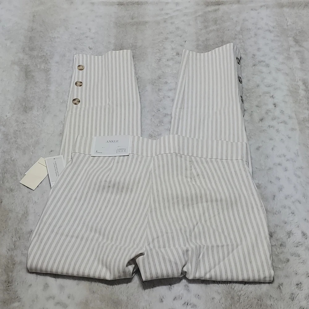 Christopher & Banks Beige and Cream Vertical Stripe Pull On Ankle Pant NWT - Picture 4 of 5